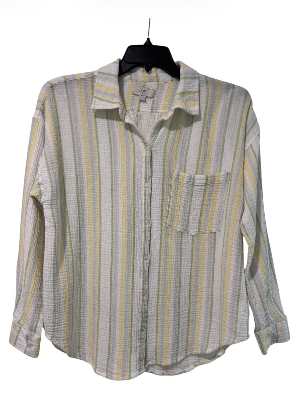 Loft Outlet 100% Cotton Gauze Button Blouse Top Pastel Stripes Womens Size Large